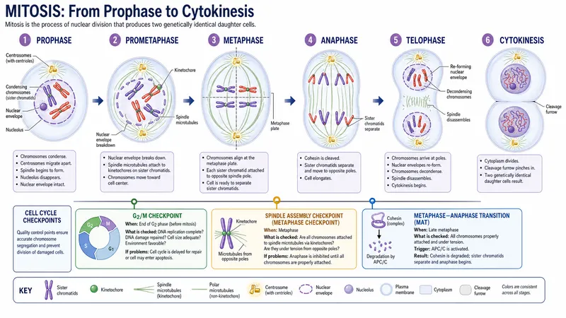 Cell mitosis from prophase through cytokinesis