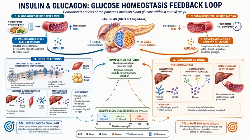 Insulin and glucagon glucose homeostasis feedback loop