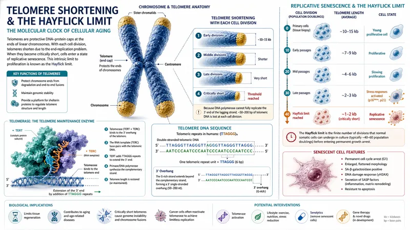 Telomere shortening and the Hayflick limit in cellular aging