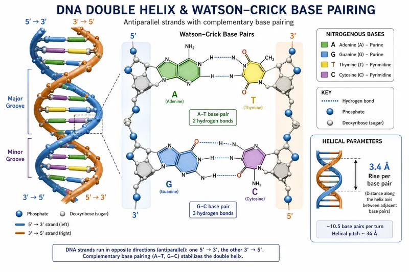The DNA double helix with Watson-Crick base pairing