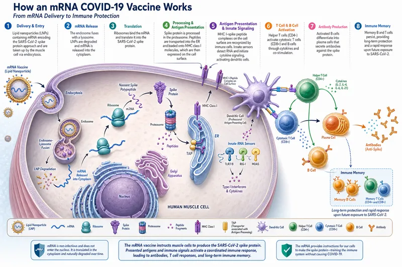 The mRNA COVID-19 vaccine mechanism inside a human muscle cell