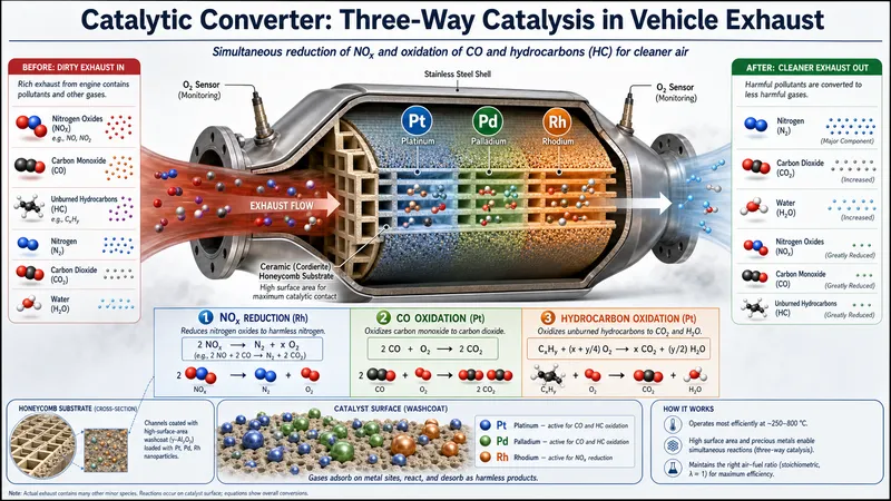 Catalytic converter three-way catalysis in vehicle exhaust