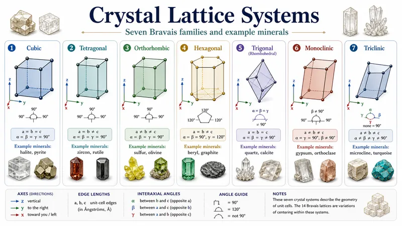 Crystal lattice systems classified into the seven Bravais families