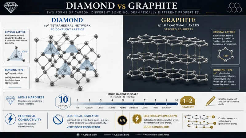 Diamond vs graphite crystal lattice comparison