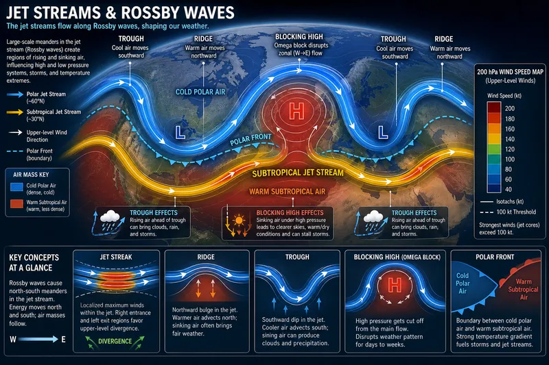 Atmospheric jet streams and Rossby waves