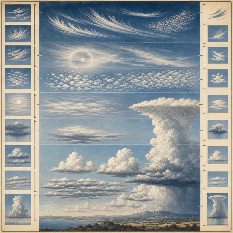 Atmospheric layers with cloud types annotated by altitude