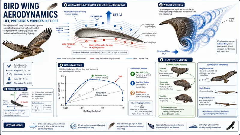 Bird wing aerodynamics with vortex generation