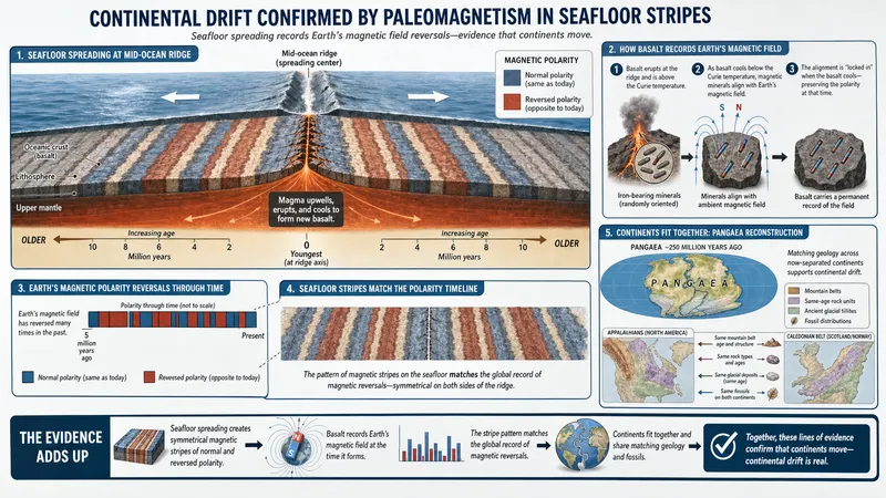 Continental drift confirmed by paleomagnetism in seafloor stripes
