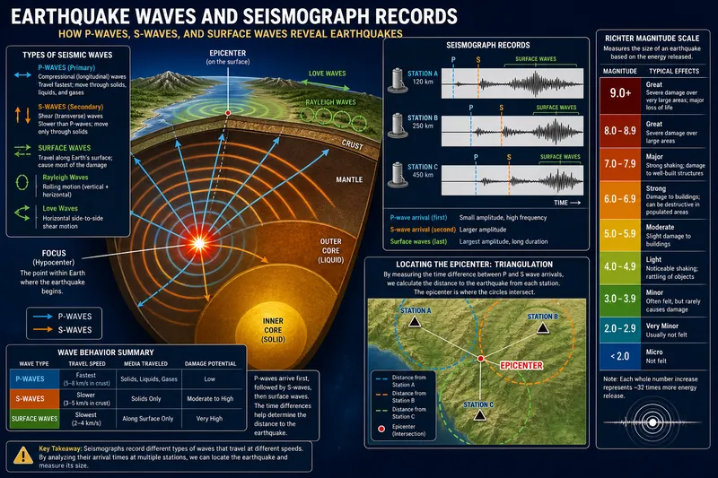 Earthquake P-wave and S-wave seismograph propagation