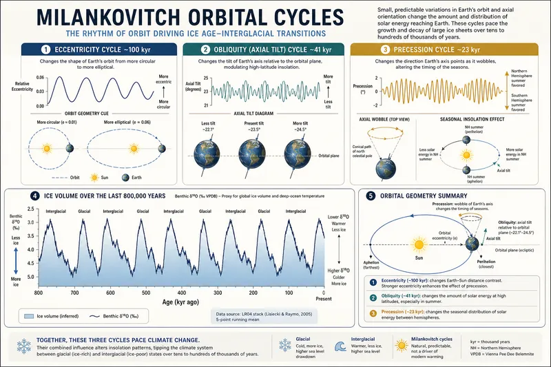 Milankovitch orbital cycles driving glacial-interglacial transitions