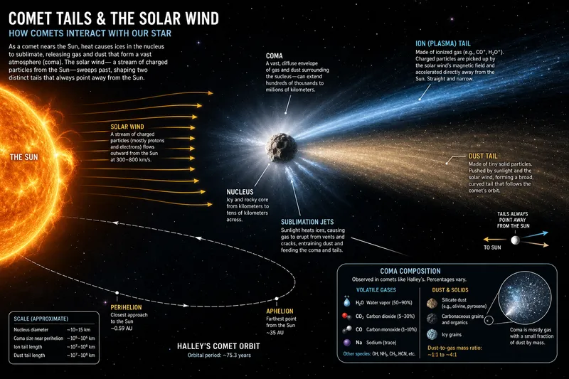 Comet tails interacting with the solar wind