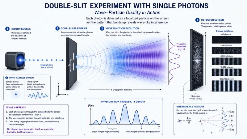 The double-slit experiment with single photons demonstrating wave-particle duali